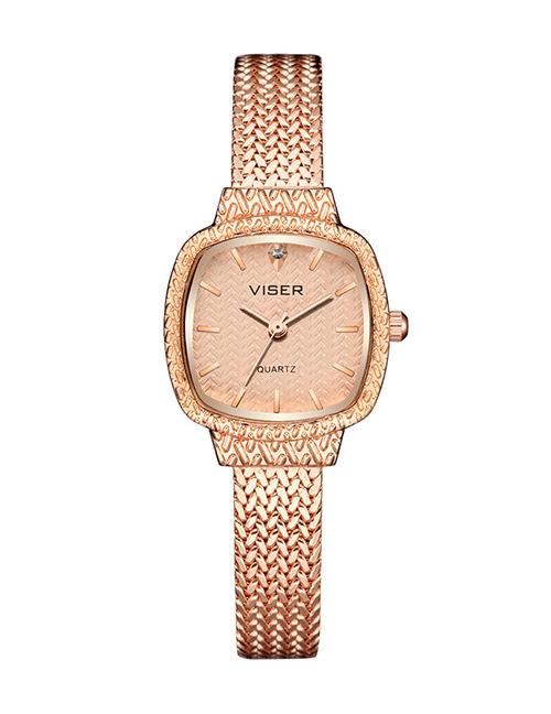 Fashion Rose Gold Noodles Square Stainless Steel Bracelet Watch With Chain Subdial