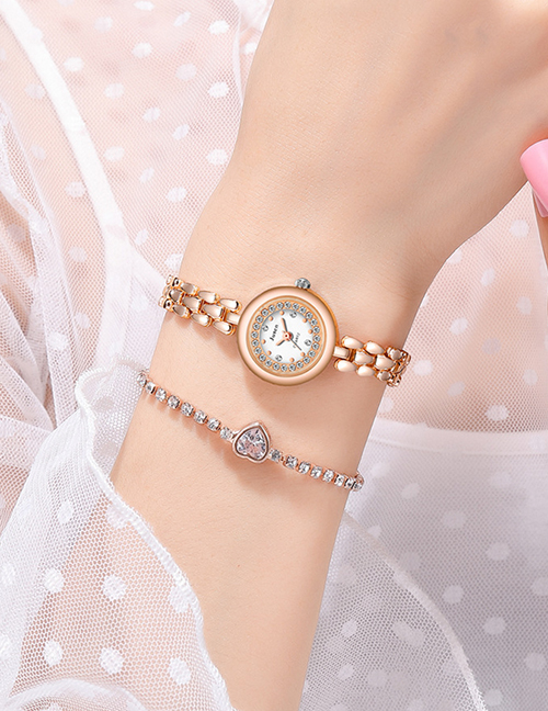 Fashion Rose Gold White Noodles Small Dial Thin Strap Set Diamond English Bracelet Watch