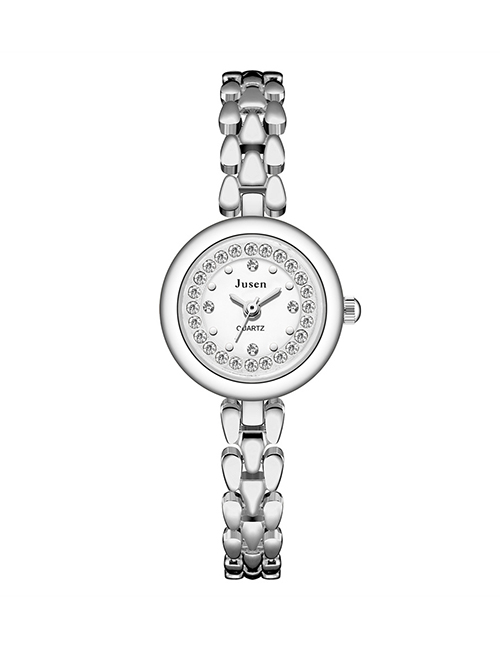 Fashion Silver With White Noodles Small Dial Thin Strap Set Diamond English Bracelet Watch