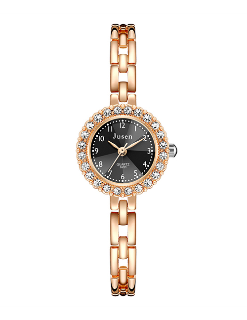 Fashion Rose Gold Black Surface Thin Strap Diamond Digital Face Bracelet Watch
