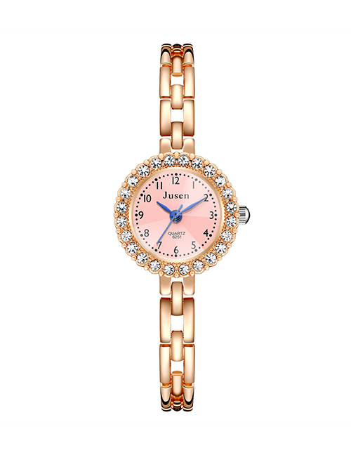 Fashion Rose Gold Noodles Thin Strap Diamond Digital Face Bracelet Watch