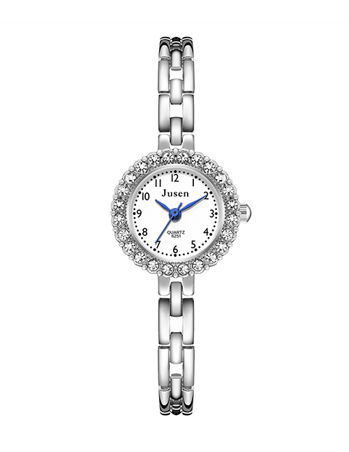 Fashion Silver With White Noodles Thin Strap Diamond Digital Face Bracelet Watch