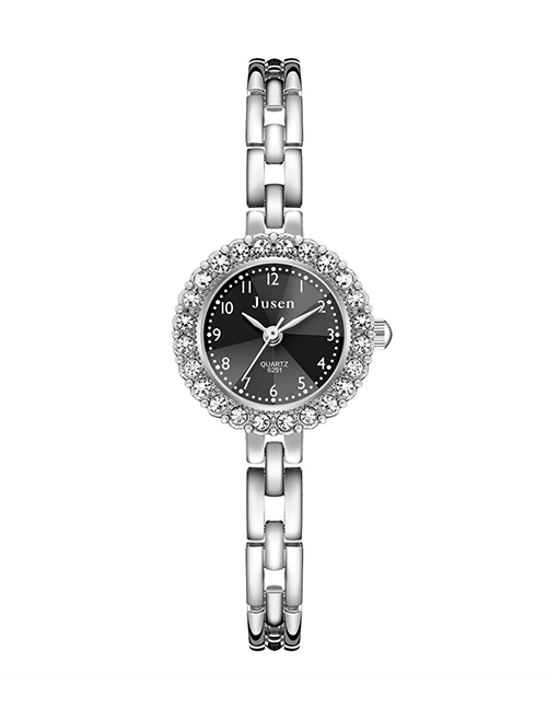 Fashion Silver With Black Face Thin Strap Diamond Digital Face Bracelet Watch