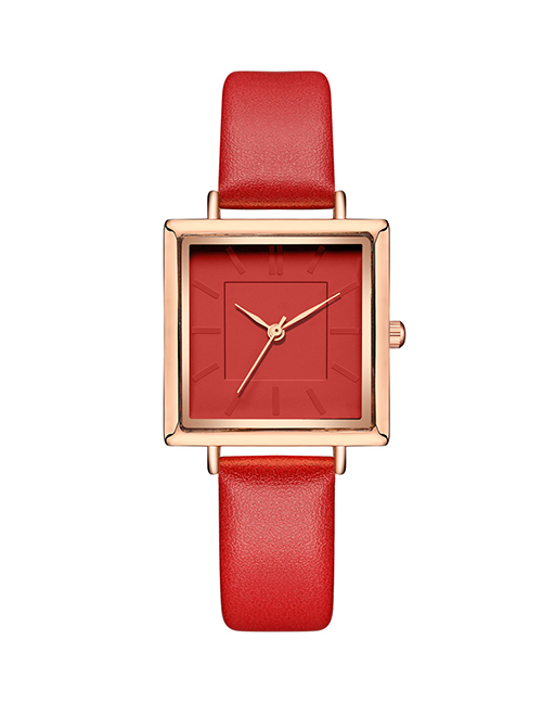 Fashion Red Square Pu Belt Quartz Watch