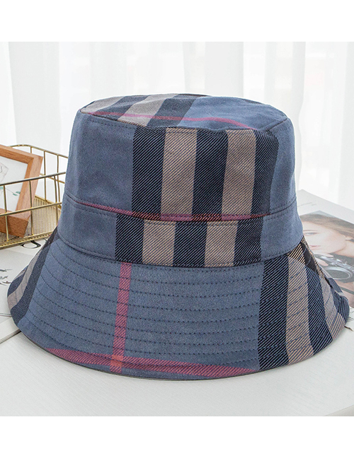 Fashion Navy Plaid Suede Foldable Fisherman Hat