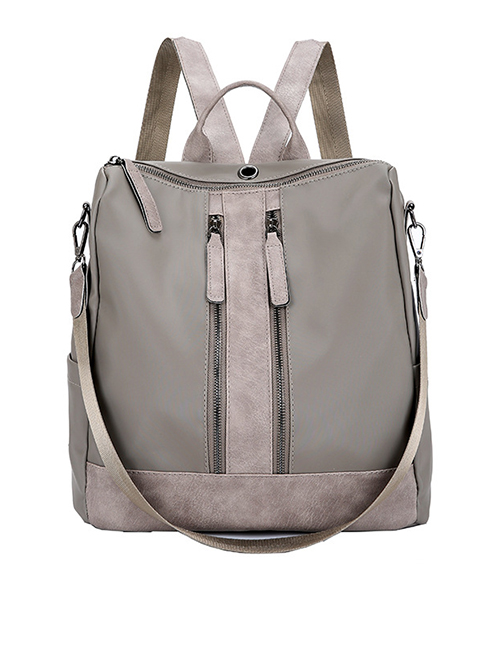 Fashion Gray Oxford Cloth Stitching Zipper One-shoulder Backpack