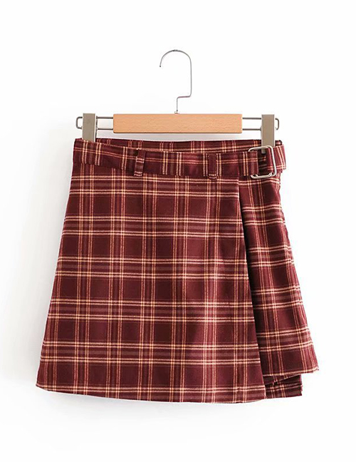 Fashion Red Thickened Irregular Plaid Skirt Shorts