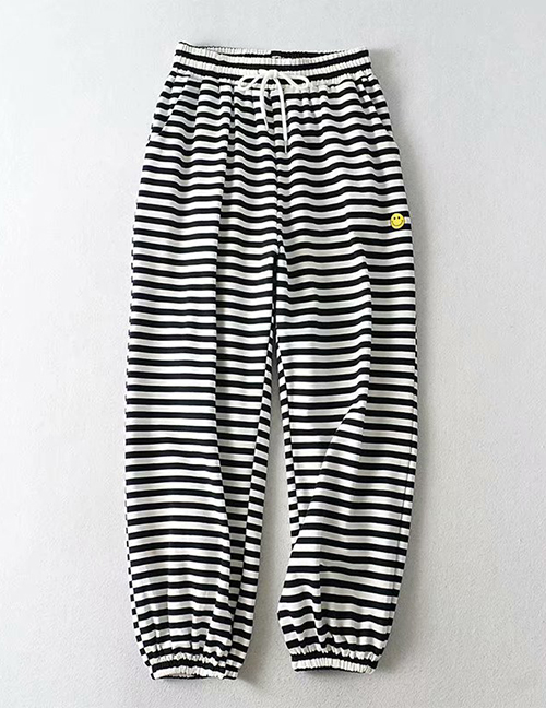Fashion Black And White Striped Print Loose Straight-leg Pants