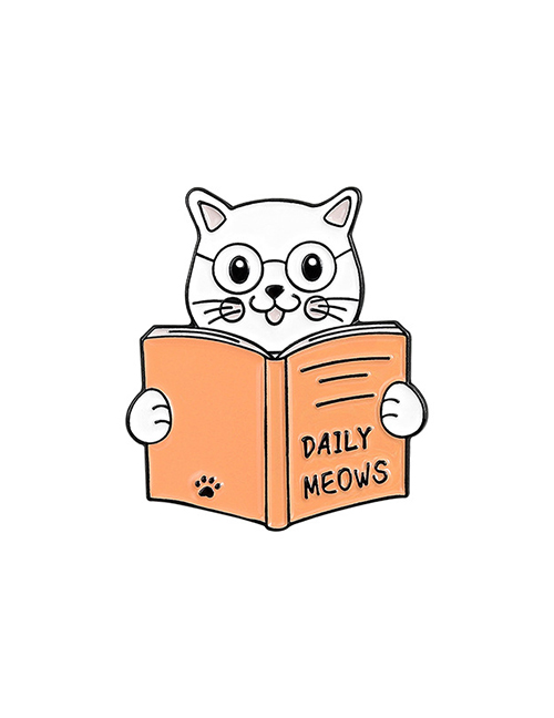 Fashion Kitten Reading Orange Cat Reading Book Cat Thread Ball Drip Oil Alloy Pin