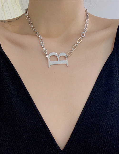 Fashion Silver Titanium Steel Chain Letter Alloy Hollow Necklace