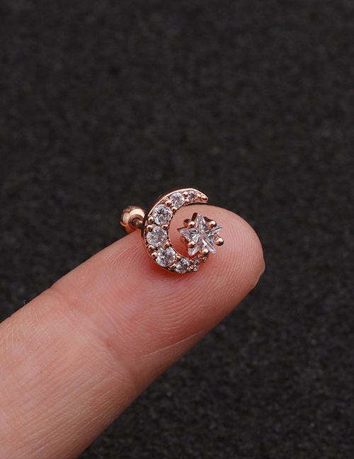 Fashion Diamond Star Moon Rose Gold Moon Micro-inlaid Zircon Stainless Steel Double-head Screw Geometric Earrings