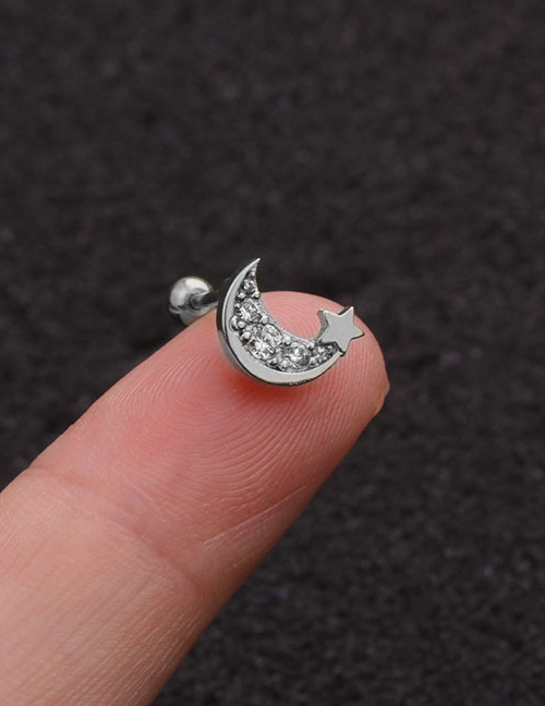 Fashion Xingyue Silver Stainless Steel Thin Rod Screw Micro-inlaid Zircon Geometric Earrings