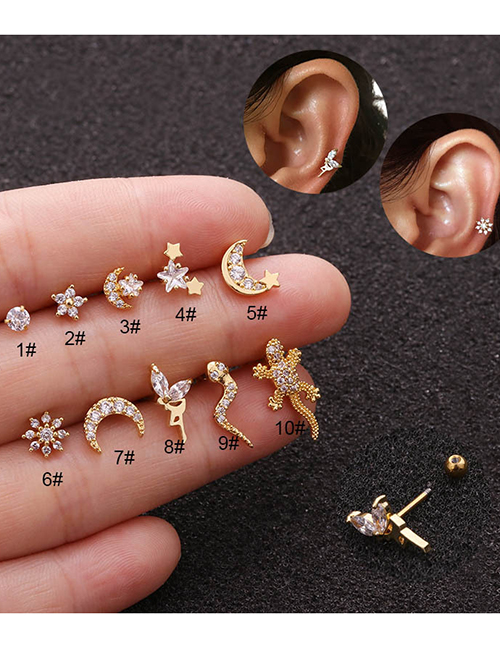 Fashion Five-pointed Star Gold Stainless Steel Thin Rod Screw Micro-inlaid Zircon Geometric Earrings