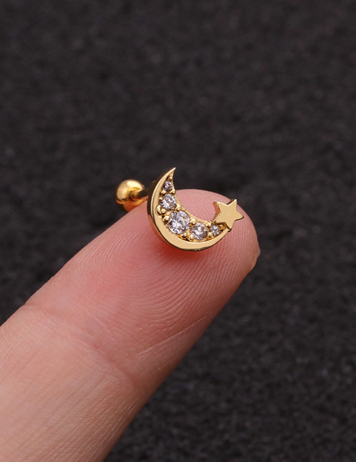 Fashion Star And Moon Golden Stainless Steel Thin Rod Screw Micro-inlaid Zircon Geometric Earrings