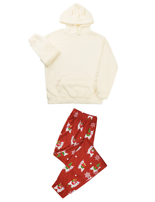 Fashion Mothers Alpaca Print Christmas Plush Warm Hooded Parent-child Suit