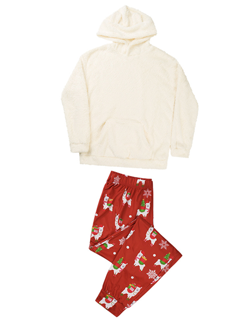 Fashion Dad Alpaca Print Christmas Plush Warm Hooded Parent-child Suit