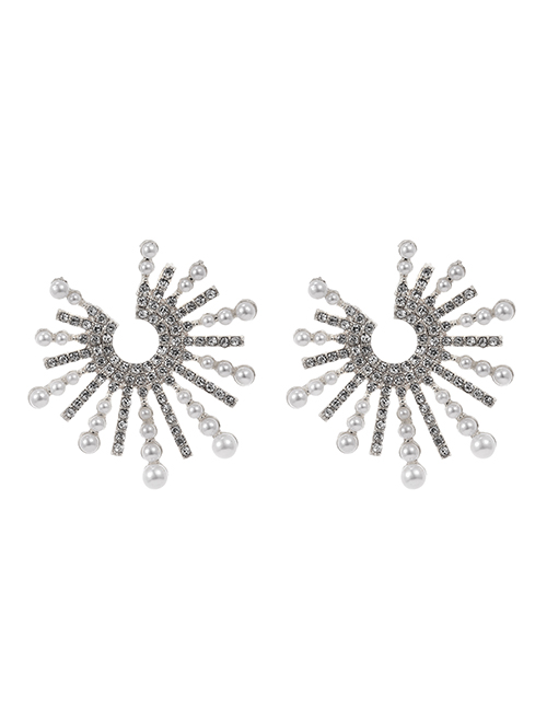 Fashion Silver Color Alloy Diamond Pearl Star Earrings