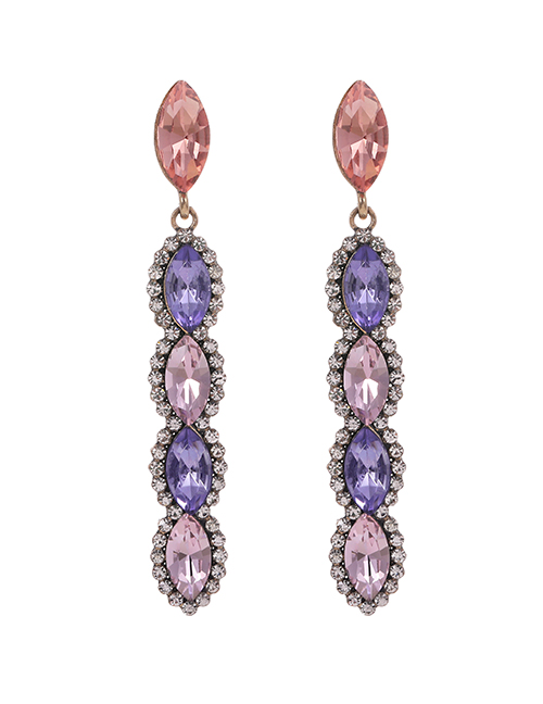 Fashion Purple Alloy Diamond Oval Diamond Earrings