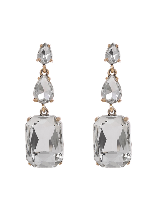 Fashion White Alloy Diamond Drop Earrings