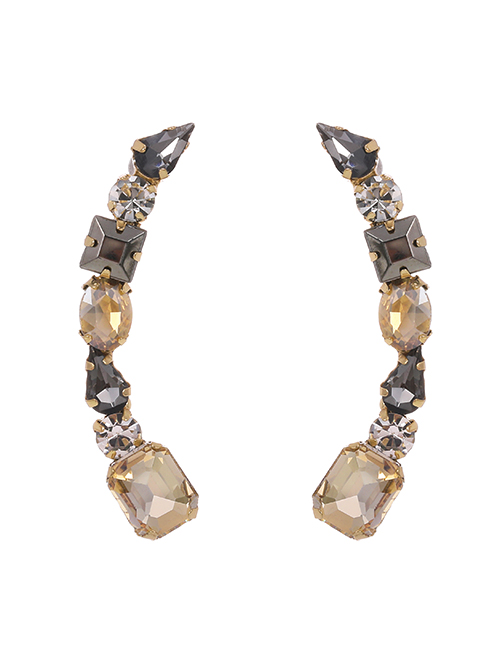 Fashion Champagne Alloy Diamond Geometric Diamond Earrings