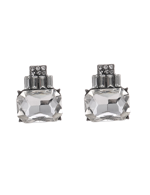 Fashion White Alloy Diamond Geometric Square Diamond Earrings