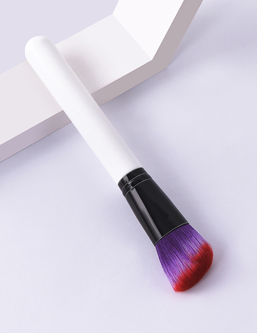 Fashion Single-white Black-black Red Color Makeup Brush With Wooden Handle And Aluminum Tube Nylon Hair