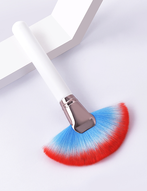 Fashion Single-white Coffee-blue Red-big Fan Color Makeup Brush With Wooden Handle And Aluminum Tube Nylon Hair