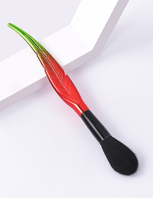 Fashion Single Branch-leaf-red Black-flame Color Makeup Brush With Wooden Handle And Aluminum Tube Nylon Hair