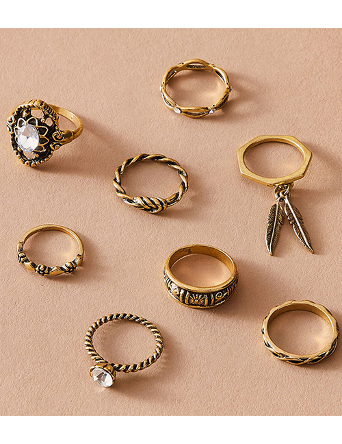 Fashion Gold Color Coloren Polygonal Twist Diamond Pearl Ring Set