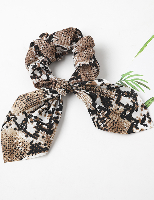 Fashion Snake Rabbit Ears-deep Coffee Snake Leopard Print Chiffon Dovetail Bow Hair Rope