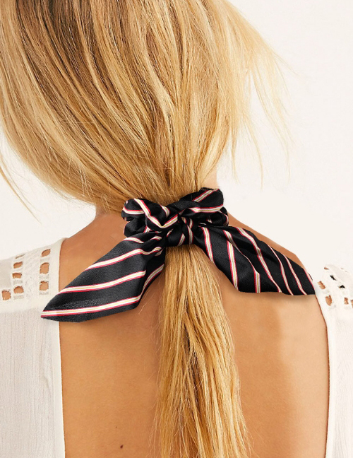 Fashion Striped Bunny Ears-black Snake Leopard Print Chiffon Dovetail Bow Hair Rope