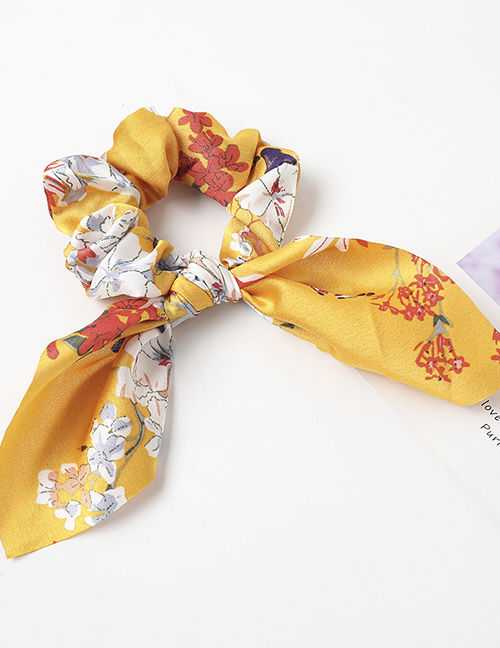 Fashion Satin Flower Bunny Ears-yellow Snake Leopard Print Chiffon Dovetail Bow Hair Rope