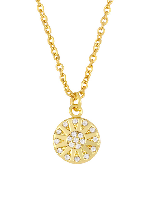 Fashion Sun Round Diamond Coconut Tree Pendant Necklace