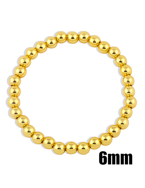 Fashion Gold Color 6mm Handmade Beaded Round Bead Copper Gold-plated Stretch Bracelet