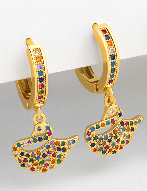 Fashion Swan Swan Feather Inlaid Zircon Gold-plated Earrings