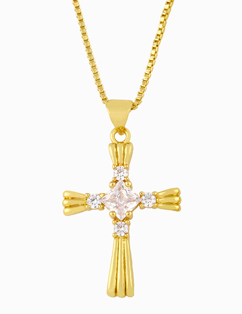 Fashion Cross Cross With Diamonds And Gold-plated Necklace