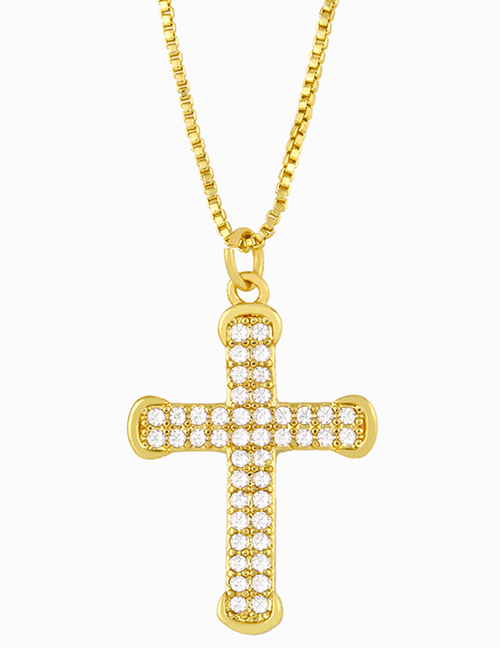 Fashion Full Diamond Cross Cross With Diamonds And Gold-plated Necklace