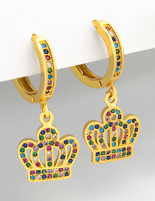 Fashion Crown Micro-set Zircon Crown Five-pointed Star Earrings