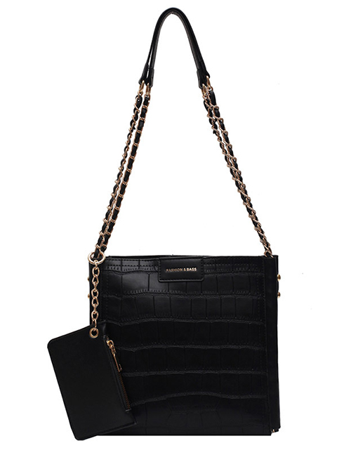 Fashion Black Stone Pattern Chain Solid Color One-shoulder Mother And Daughter Bag