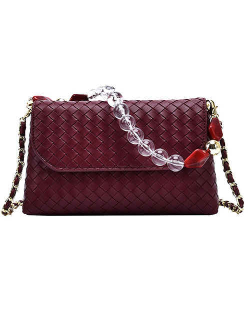 Fashion Red Woven Chain Flap Solid Color Shoulder Bag