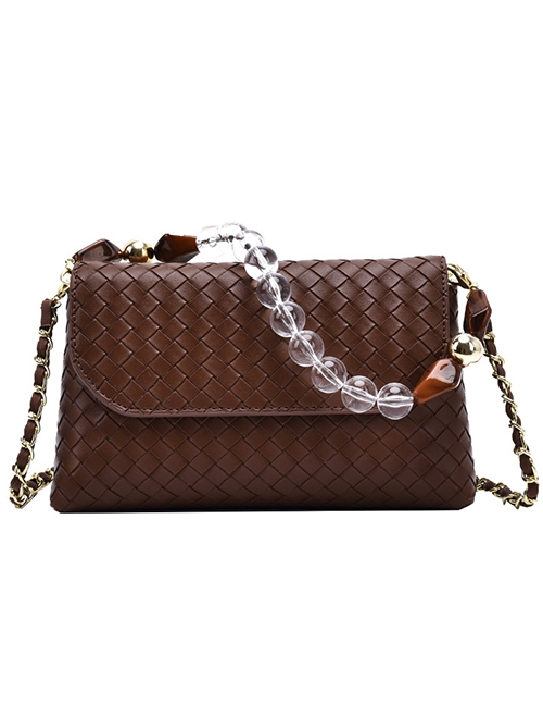 Fashion Brown Woven Chain Flap Solid Color Shoulder Bag