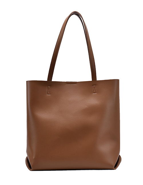 Fashion Brown Large Capacity Solid Color Picture Mother Shoulder Bag