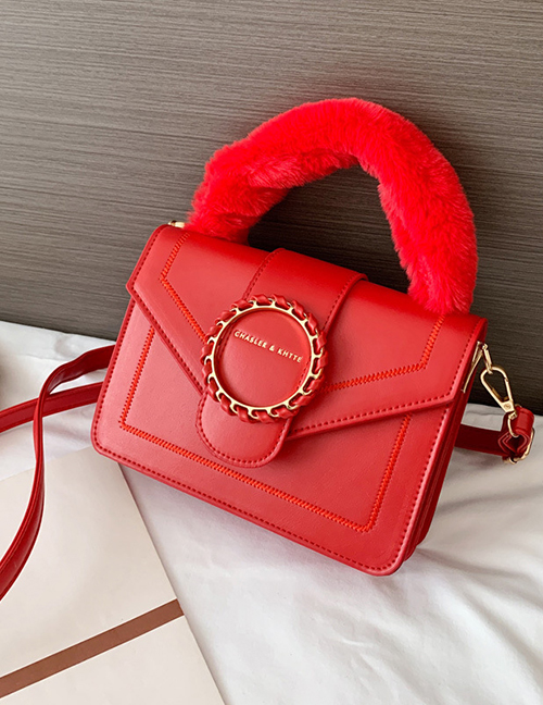 Fashion Red Lock Flap Embroidered Thread Crossbody Shoulder Bag