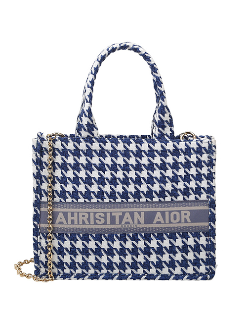 Fashion Blue Check Chain Print Shoulder Bag