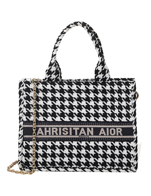 Fashion Small Black Check Chain Print Shoulder Bag