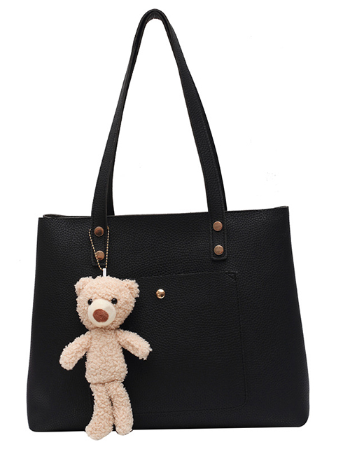 Fashion Black Stitching Solid Color Large-capacity Single-shoulder Mother And Daughter Bag
