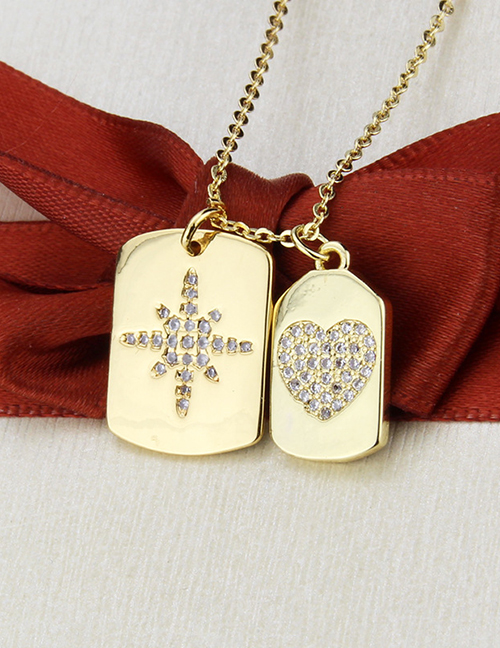 Fashion Gilded Heart + Snowflake Square Snowflake Love Heart Gold-plated Pendant Necklace