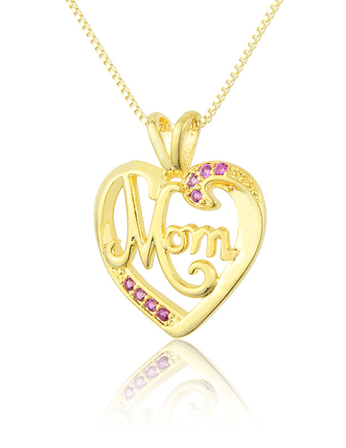 Fashion Gold Color-plated Color Zirconium Heart Shaped Letter Diamond Hollow Pendant Necklace