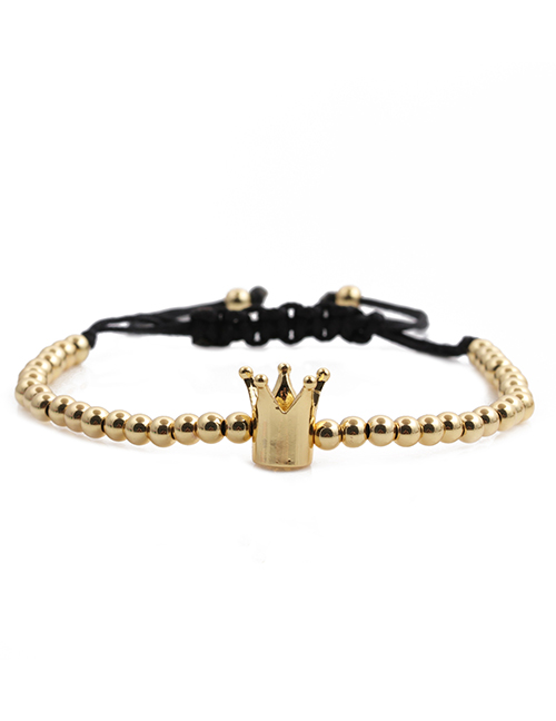 Fashion 4mm Copper Beads Black Rope Gold Color Crown Hand-woven Round Adjustable Bracelet