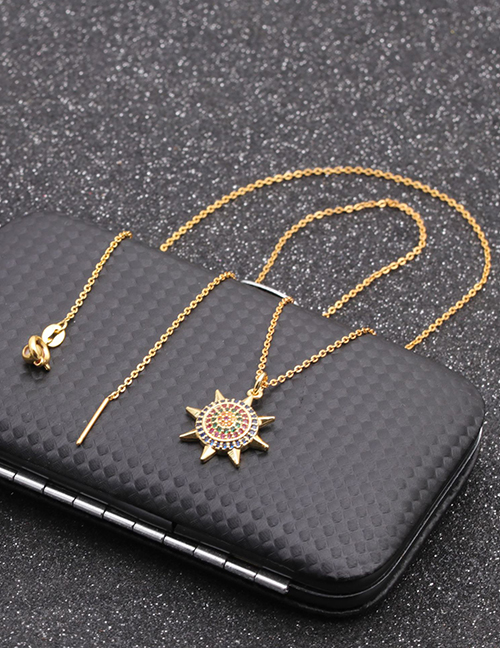 Fashion Steering Wheel Gold Color Micro-inlaid Zircon Geometric Gold-plated Copper Pendant Necklace